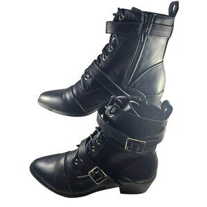 Black Lace-Up Ankle Boots With Buckle Strap & Zipper Closure size 8.5